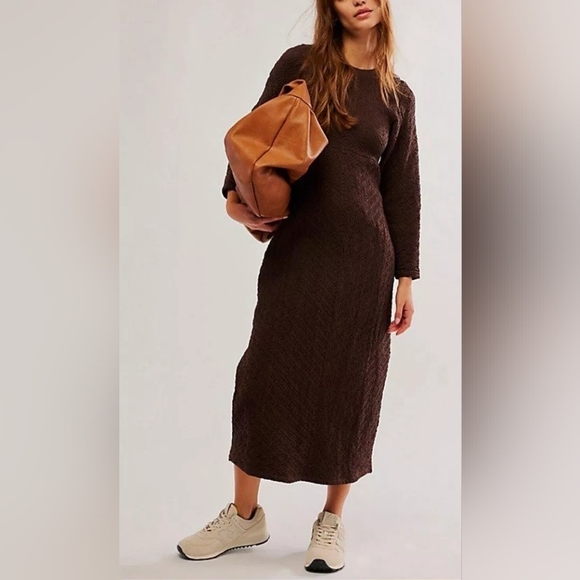 NWOT Free People Gabby Midi Sweater Seamless Dress in Brown 🤎 Size M/L $198 - Picture 2 of 7
